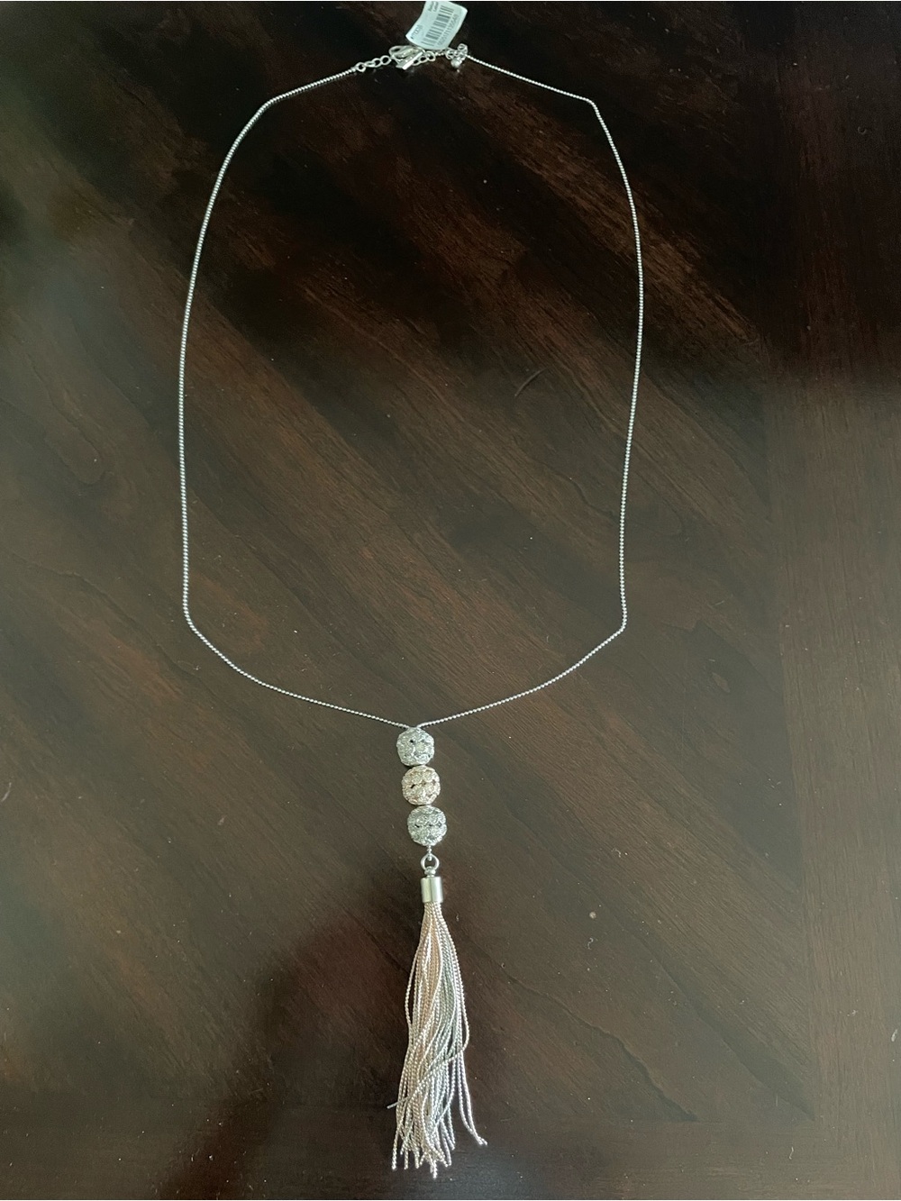 Macy's Silver-Tone Tassel Necklace with Crystal Rondelle Accents